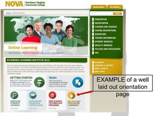 EXAMPLE of a well 
laid out orientation 
page 
 