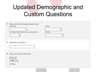 Updated Demographic and 
Custom Questions 
 