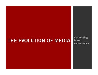 connecting
THE EVOLUTION OF MEDIA   brand
                         experiences
 