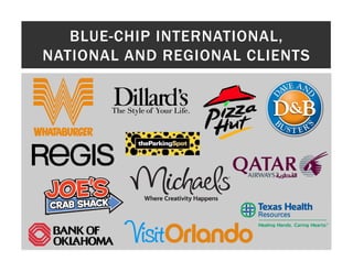BLUE-CHIP INTERNATIONAL,
NATIONAL AND REGIONAL CLIENTS
 