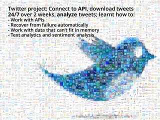 Twitter project: Connect to API, download tweets
24/7 over 2 weeks, analyze tweets; learnt how to:
- Work with APIs
- Reco...