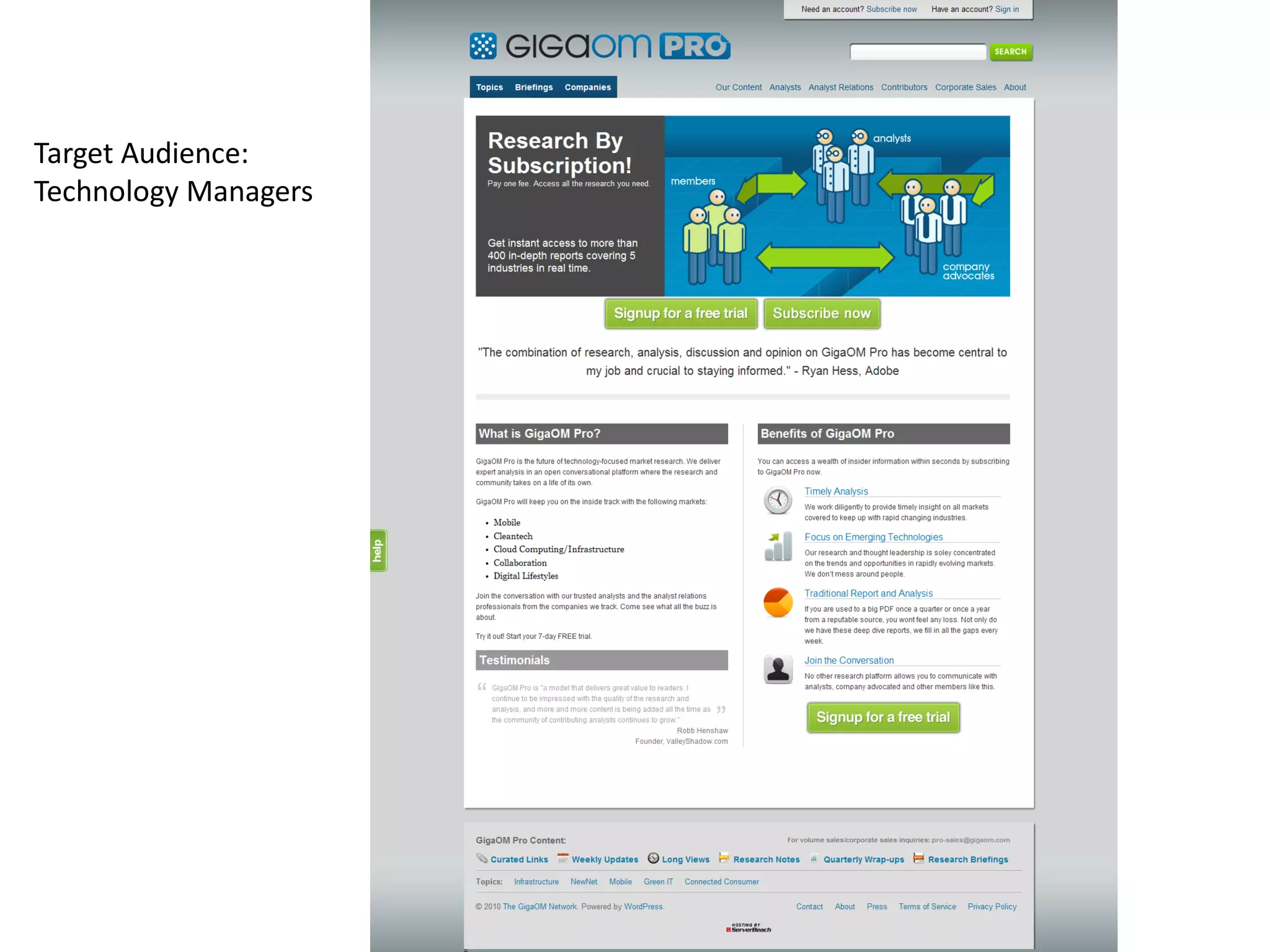 Target Audience:
Technology Managers
 
