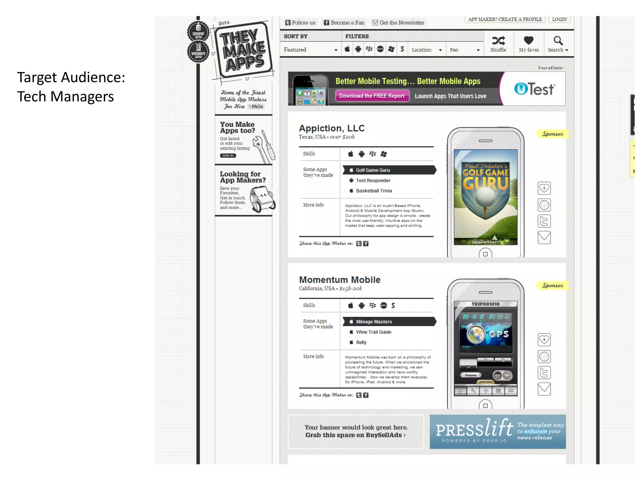 Target Audience:
Tech Managers
 