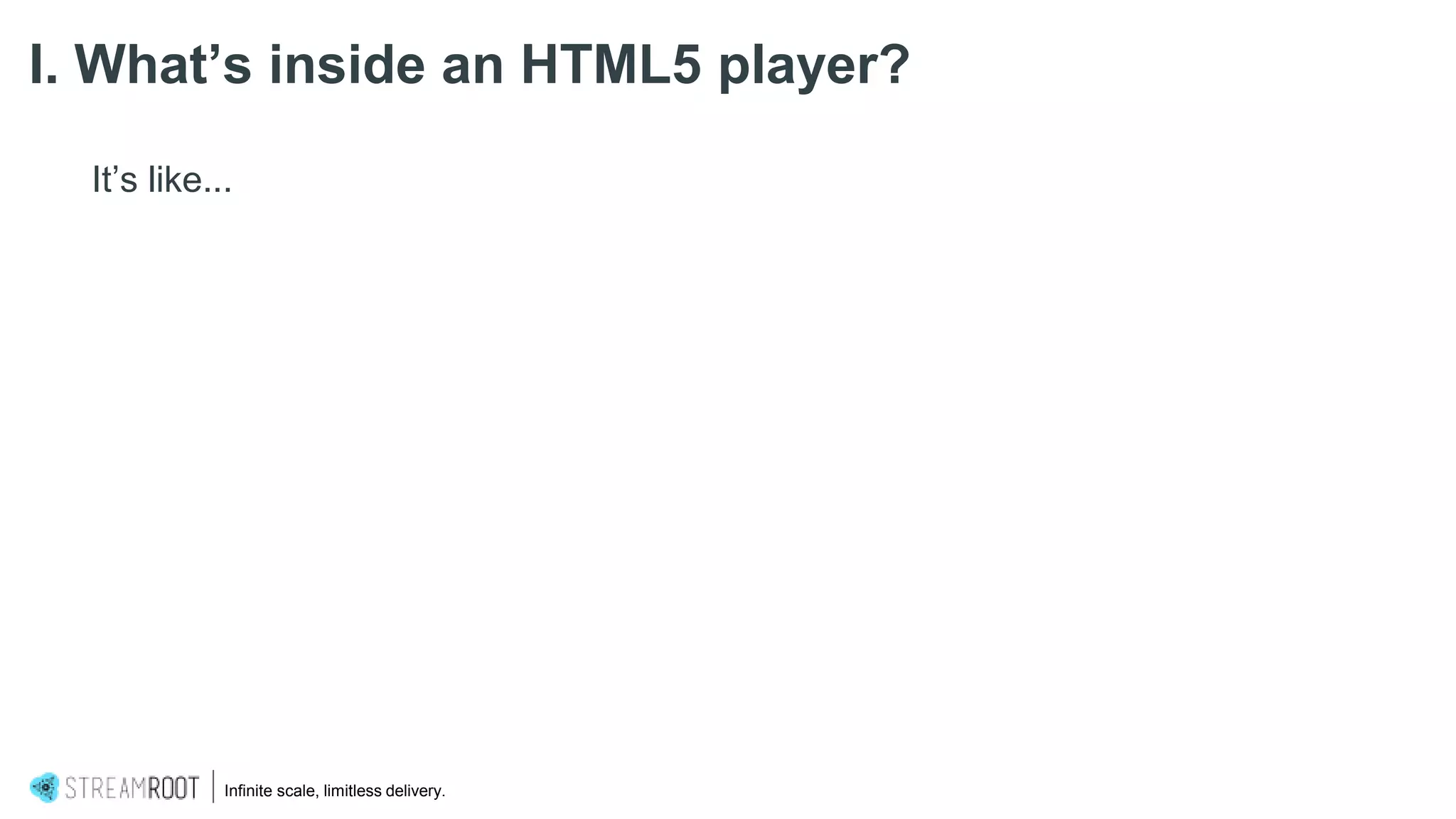 Infinite scale, limitless delivery.
It’s like...
I. What’s inside an HTML5 player?
 