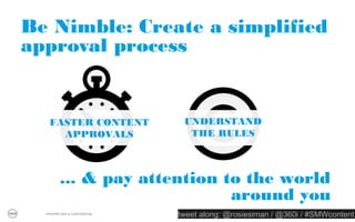 1 // You need a content strategy


                               TARGET                    CONTENT BUCKETS




                               CONTENT EXAMPLES




  PROPRIETARY & CONFIDENTIAL
                                        tweet along: @rosiesiman / @360i / #SMWcontent
                                                                                     28
 