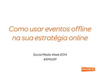 Como usar eventos offline 
na sua estratégia online 
[Your Name] 
[Today’s Date] 
Social Media Week 2014 
#SMWSP 
 