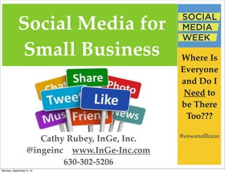 Social Media for
Small Business#smwsmallbizsn
September 24, 2013 1:00
#SMWCHICAGO
CHICAGO
 
