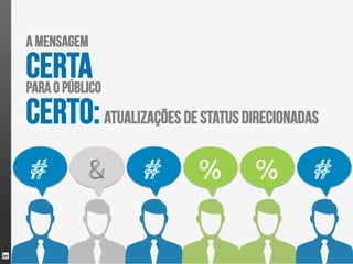 A mensagem
CERTA
para o público
CERTO: Atualizações de Status Direcionadas
#            &   #      %       %        #

                                             34
 