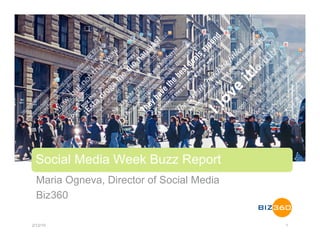 Social Media Week Buzz Report
  Maria Ogneva, Director of Social Media
  Biz360

2/12/10                                    1
 