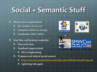 Important Stuff
Tutorial slides all uploaded!
   You can find the link in each presentation page

Attention Speakers
   Please upload your deck when you’re done
   Or better before you speak 

Lightning talk – we want more, please be brave!
Surveys - for the tutorial and the conference
   Will be sent out soon
 