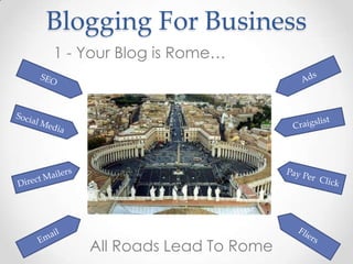 Blogging For Business
1 - Your Blog is Rome…




    All Roads Lead To Rome
 