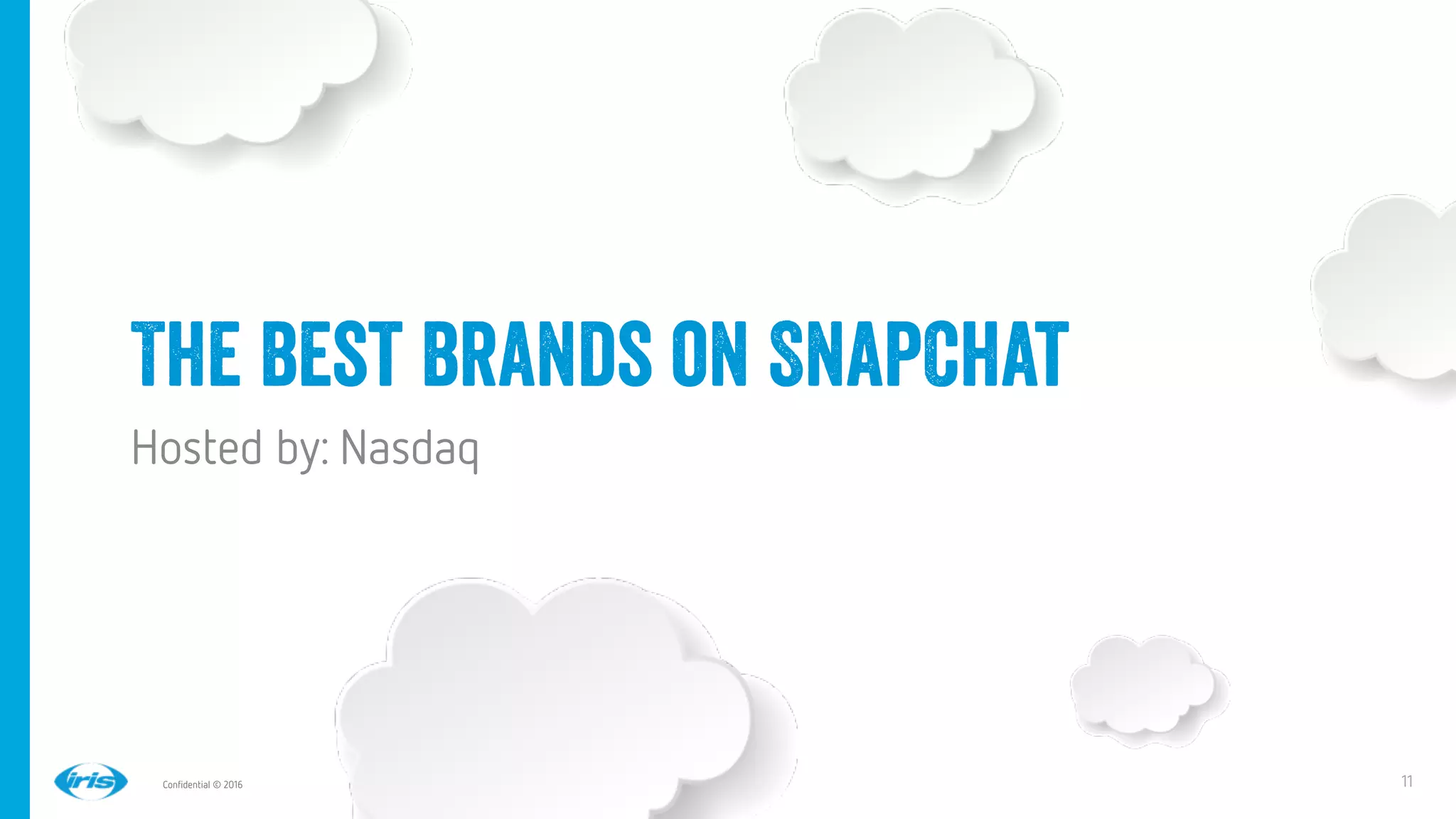 11
11
Conﬁdential © 2016
The best brands on SnapChat
Hosted by: Nasdaq
 