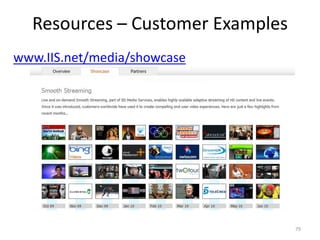 Resources – Customer Examples 
www.IIS.net/media/showcase 
79 
 