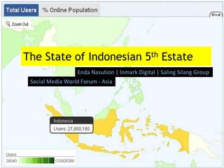 The State of Indonesian 5th Estate,[object Object],EndaNasution | Inmark Digital | SalingSilang Group,[object Object],Social Media World Forum - Asia,[object Object]