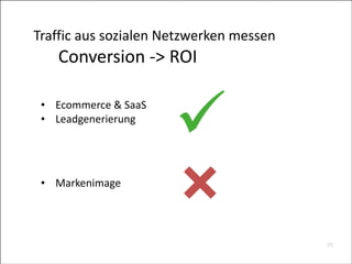 Traffic	
  aus	
  sozialen	
  Netzwerken	
  messen	
  
	
   Conversion	
  -­‐>	
  ROI
• Ecommerce	
  &	
  SaaS	
  
• Leadgenerierung

• Markenimage

29


 