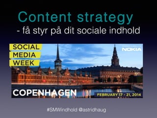 Content strategy

- få styr på dit sociale indhold

#SMWindhold @astridhaug

 