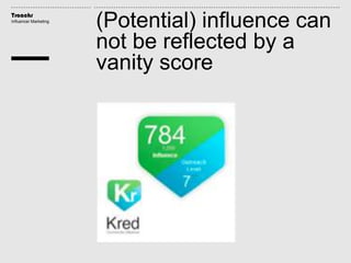 Traackr
Influencer Marketing
(Potential) influence can
not be reflected by a
vanity score
 