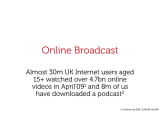 (1) Comscore July 2009; (2) RAJAR July 2009
 