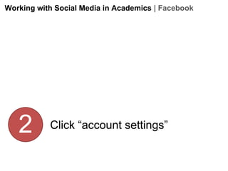 Working with Social Media in Academics | Facebook

2

Click “account settings”

 