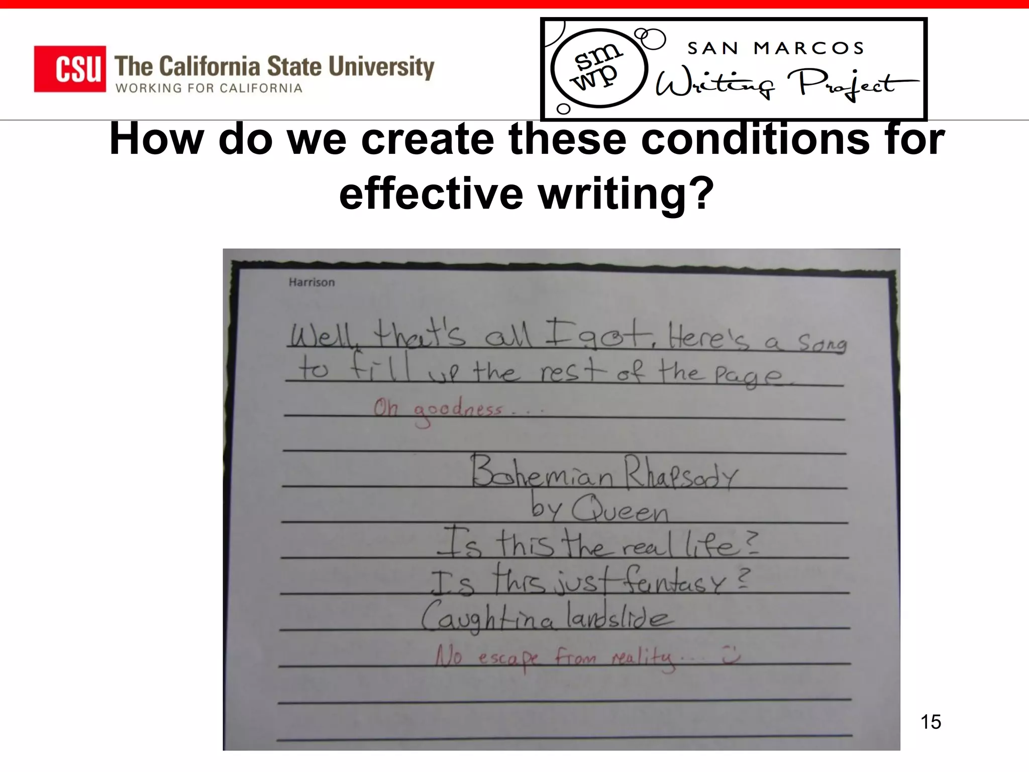 How do we create these conditions for
effective writing?

15

 