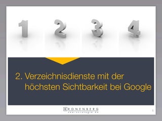 2. Verzeichnisdienste mit der
   höchsten Sichtbarkeit bei Google

                                      8
 