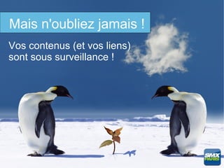 Mais n'oubliez jamais !
Vos contenus (et vos liens)
sont sous surveillance !
 