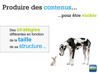 Produire des contenus...
                            ...pour être visible


  Des stratégies
  différentes en fonction
  de lataille
  de sa structure...
 