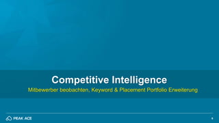 6
Competitive Intelligence
Mitbewerber beobachten, Keyword & Placement Portfolio Erweiterung
 