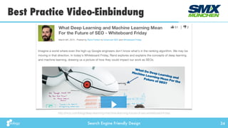 Search Engine Friendly Design
Best Practice Video-Einbindung
34
http://moz.com/blog/deep-learning-machine-learning-future-of-seo-whiteboard-friday
 