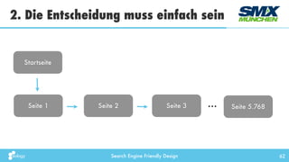Search Engine Friendly Design
2. Die Entscheidung muss einfach sein
62
Startseite
Seite 1 Seite 2 Seite 3 Seite 5.768...
 