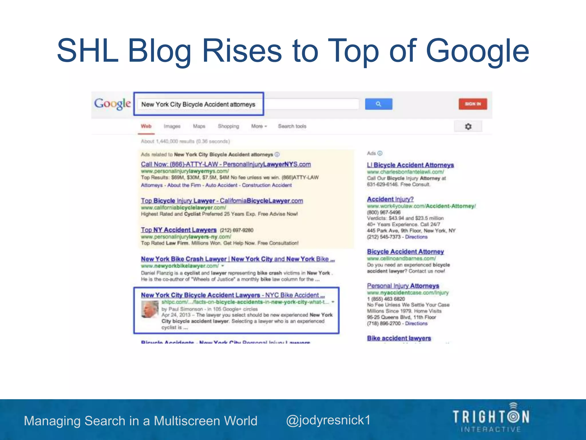 Managing Search in a Multiscreen World @jodyresnick1
SHL Blog Rises to Top of Google
 