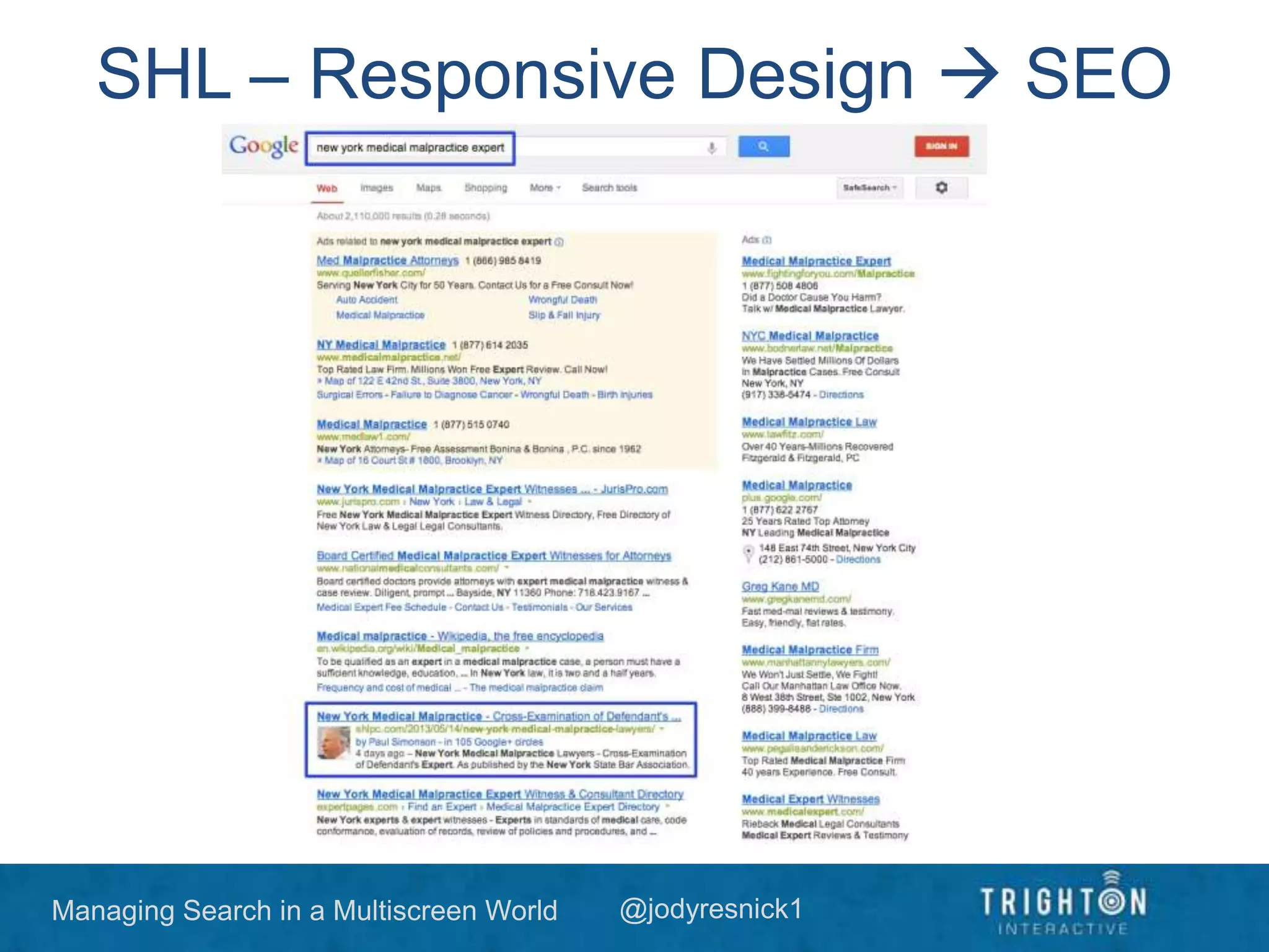 Managing Search in a Multiscreen World @jodyresnick1
SHL – Responsive Design  SEO
 