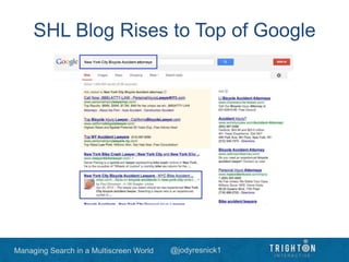 Managing Search in a Multiscreen World @jodyresnick1
SHL Blog Rises to Top of Google
 