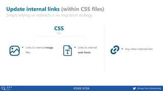 22 @peakaceag pa.ag@basgr from @peakaceag#SMX #29A
Update internal links (within CSS files)
Simply relying on redirects is no migration strategy
▪ Links to internal image
files
▪ Links to internal
web fonts
CSS
Files
▪ Any other internal links
 