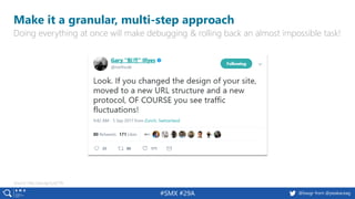 5 @peakaceag pa.ag@basgr from @peakaceag#SMX #29A
Make it a granular, multi-step approach
Doing everything at once will make debugging & rolling back an almost impossible task!
Source: http://pa.ag/2yJqT1N
 