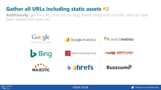 14 @peakaceag pa.ag@basgr from @peakaceag#SMX #29A
Gather all URLs including static assets #2
Additionally: get the URLs t...