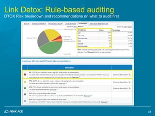 33
Link Detox: Rule-based auditing
DTOX Risk breakdown and recommendations on what to audit first
 