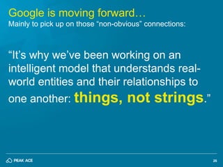 26 
Google is moving forward… 
Mainly to pick up on those “non-obvious” connections: 
“It’s why we’ve been working on an 
...