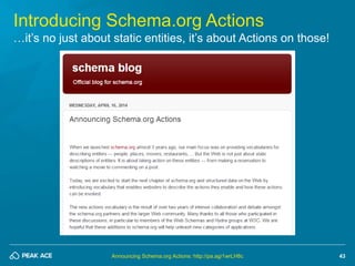 43 
Introducing Schema.org Actions 
…it’s no just about static entities, it’s about Actions on those! 
Announcing Schema.o...