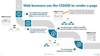 34 @peakaceag pa.ag
Web browsers use the CSSOM to render a page
If this is external CSS, the browser
needs to wait for the...