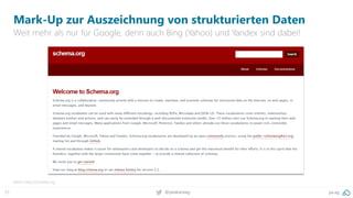 27 pa.ag@peakaceag
Mark-Up zur Auszeichnung von strukturierten Daten
Weit mehr als nur für Google, denn auch Bing (Yahoo) und Yandex sind dabei!
Mehr: http://schema.org
 
