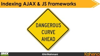 Pre or Realtime
Rendered
(to users & bots)
Indexing AJAX & JS: How To Decide?
HTML
SNAPSHOT
_escaped_fragment_=
Trust
Goog...