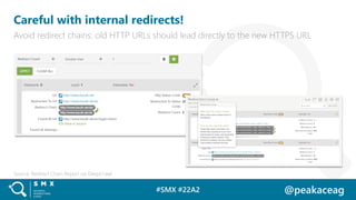 #SMX #22A2 @peakaceag
Careful with internal redirects!
Avoid redirect chains: old HTTP URLs should lead directly to the ne...