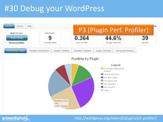 #30 Debug your WordPress

                  P3 (Plugin Perf. Profiler)




                http://wordpress.org/extend/plugins/p3-profiler/
 
