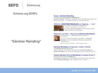 SEFD
Schema.org Testing
google.com/+DanielHerndler
Testing Tool: http://goo.gl/yoPlrU
Schema.org
 