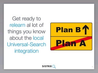 Get ready to
 relearn al lot of
things you know
 about the local
Universal-Search
   integration

                     5
 