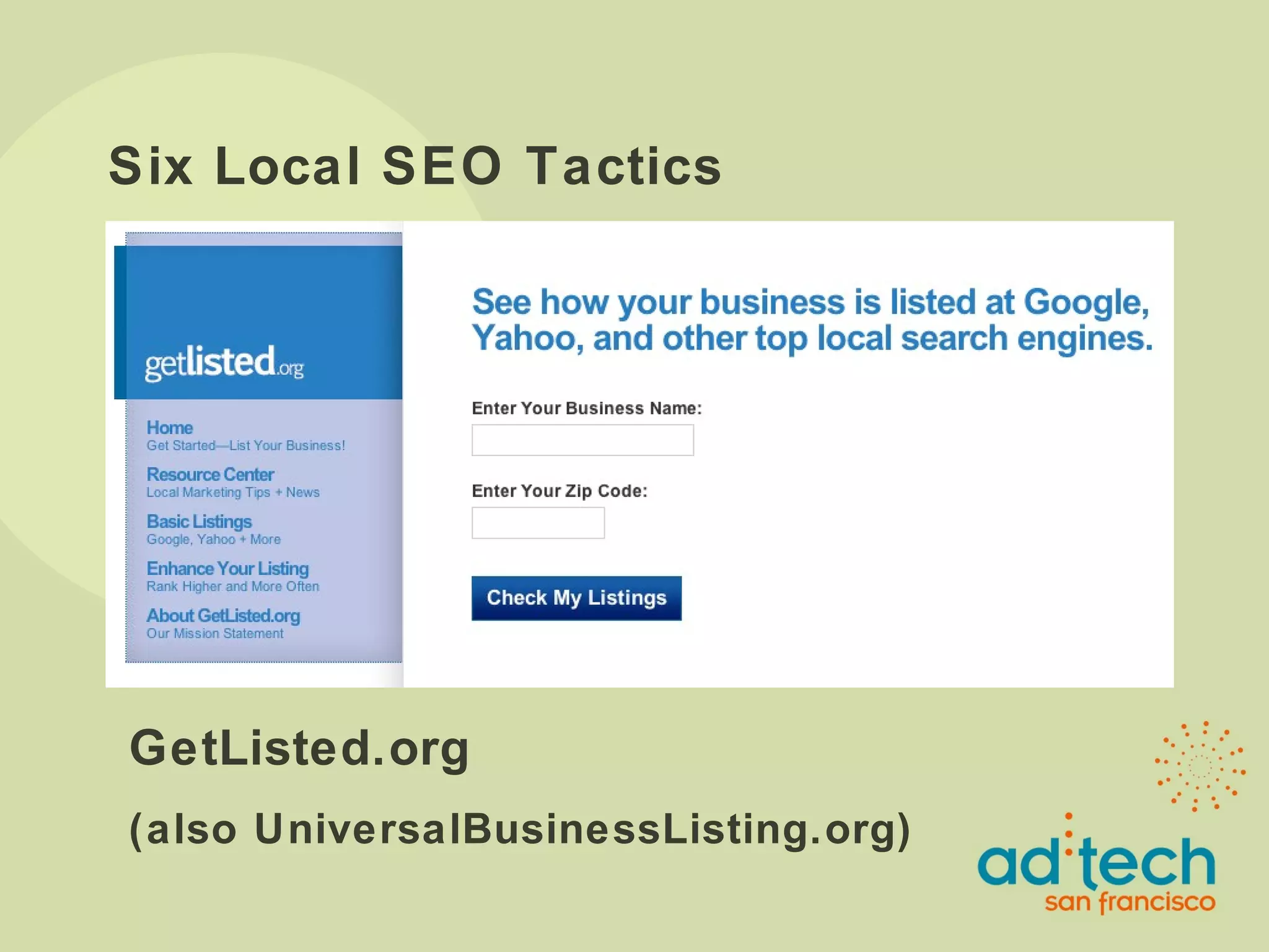Six Local SEO Tactics GetListed.org (also UniversalBusinessListing.org) 
