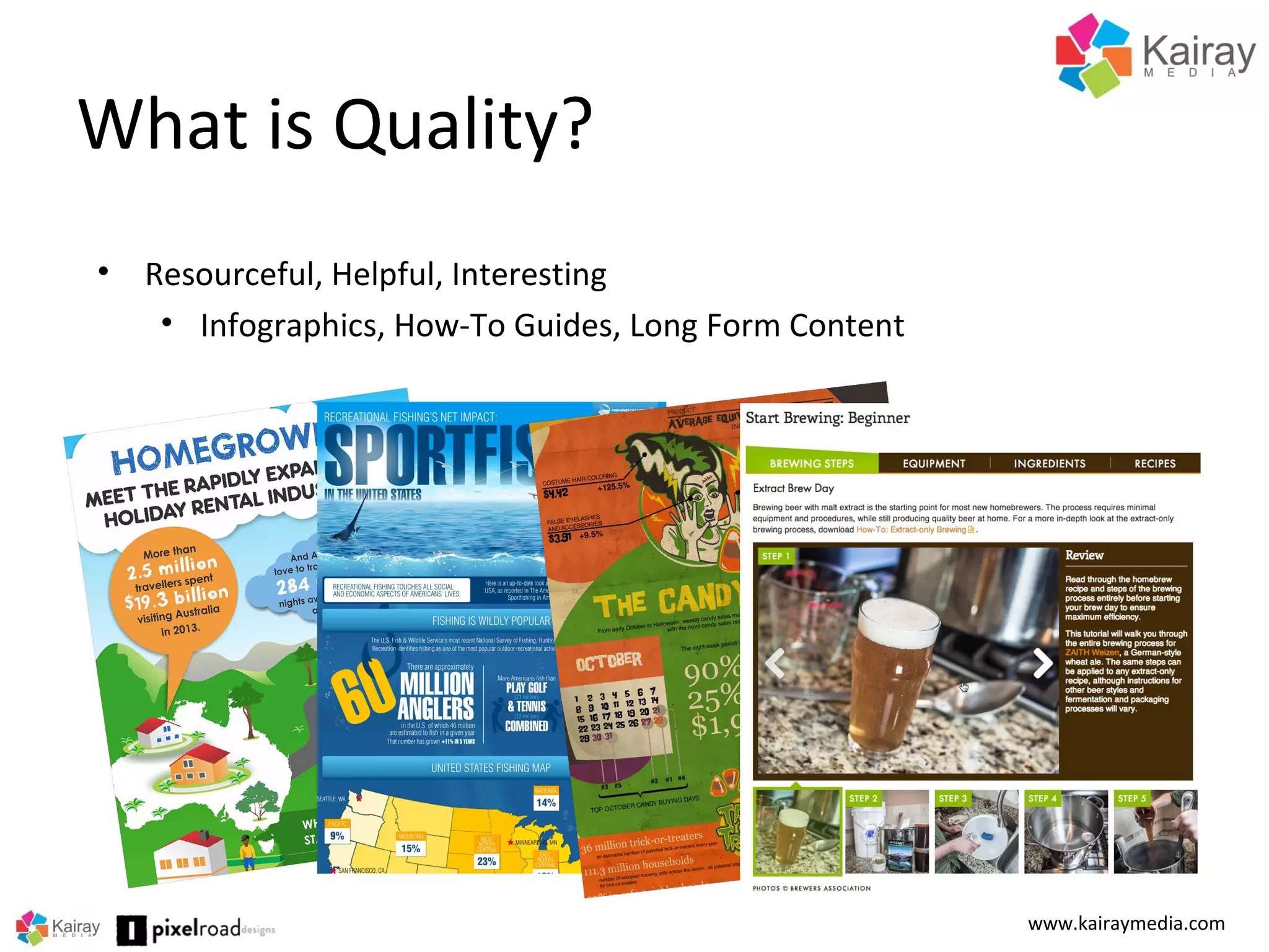 What is Quality?
www.kairaymedia.com
• Resourceful, Helpful, Interesting
• Infographics, How-To Guides, Long Form Content
 