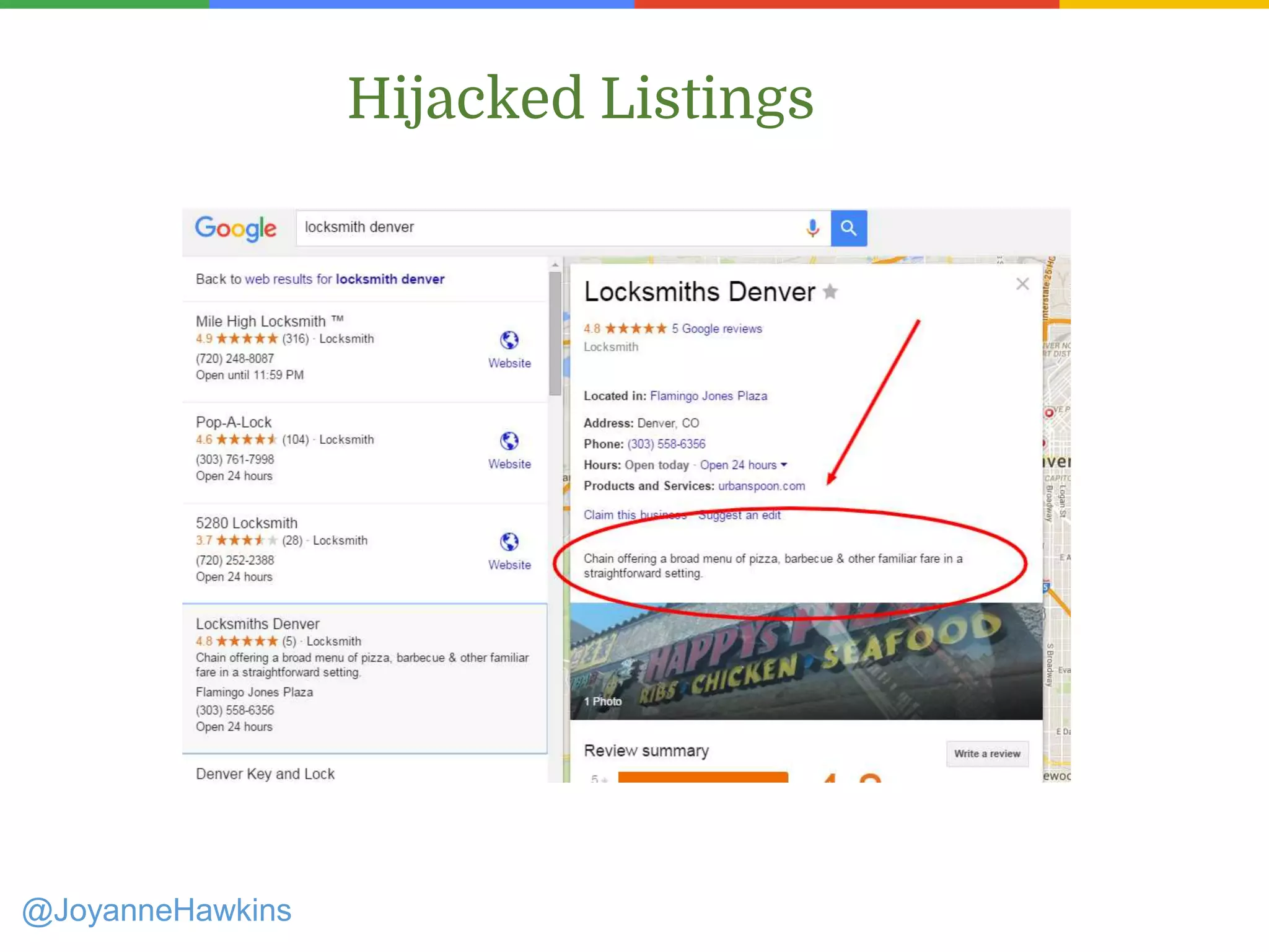 Hijacked Listings
@JoyanneHawkins
 
