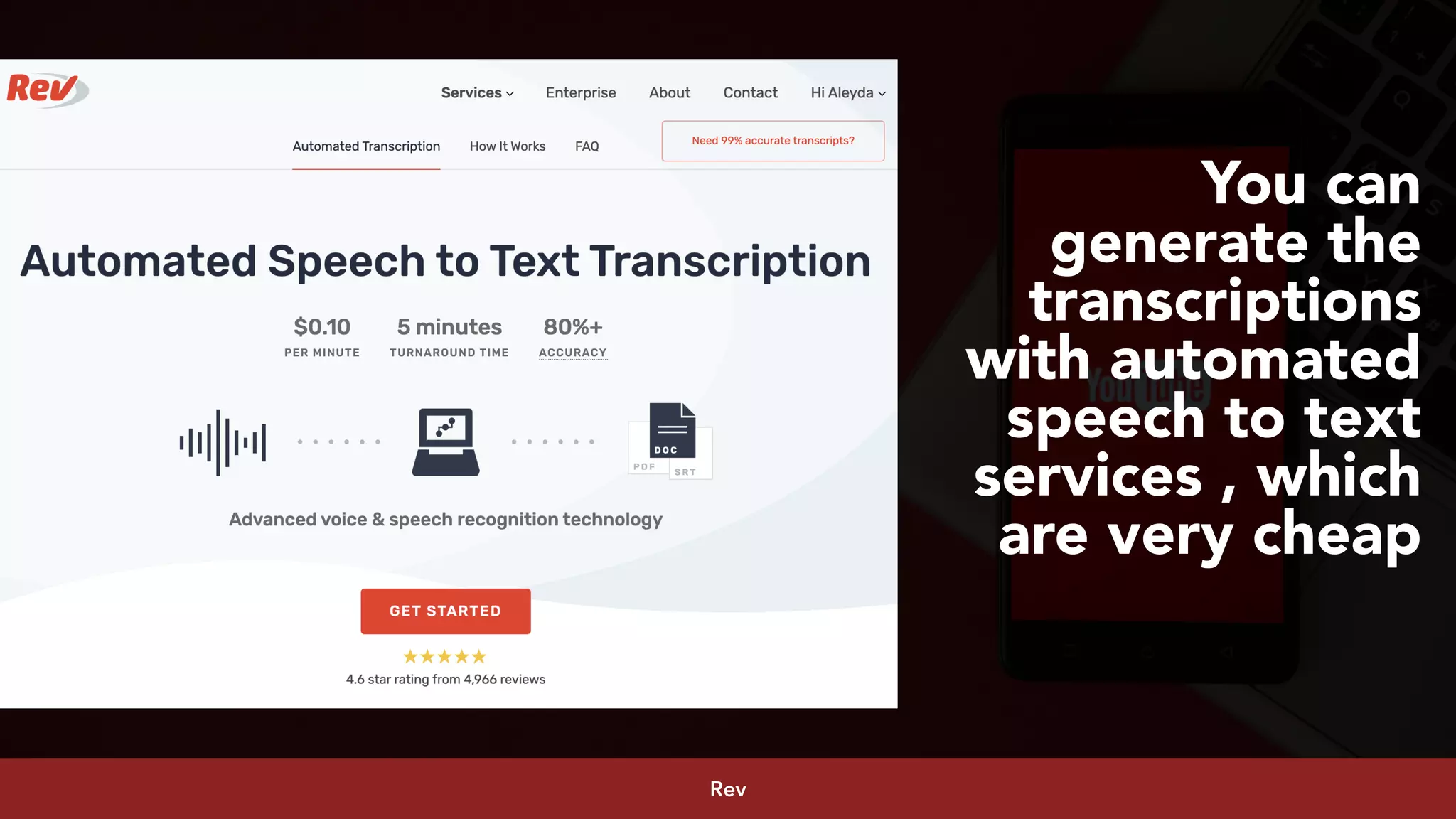 #youtubeseo at #smxadvanced by @aleyda from @orainti
You can
generate the
transcriptions
with automated
speech to text
services , which
are very cheap
Rev
 